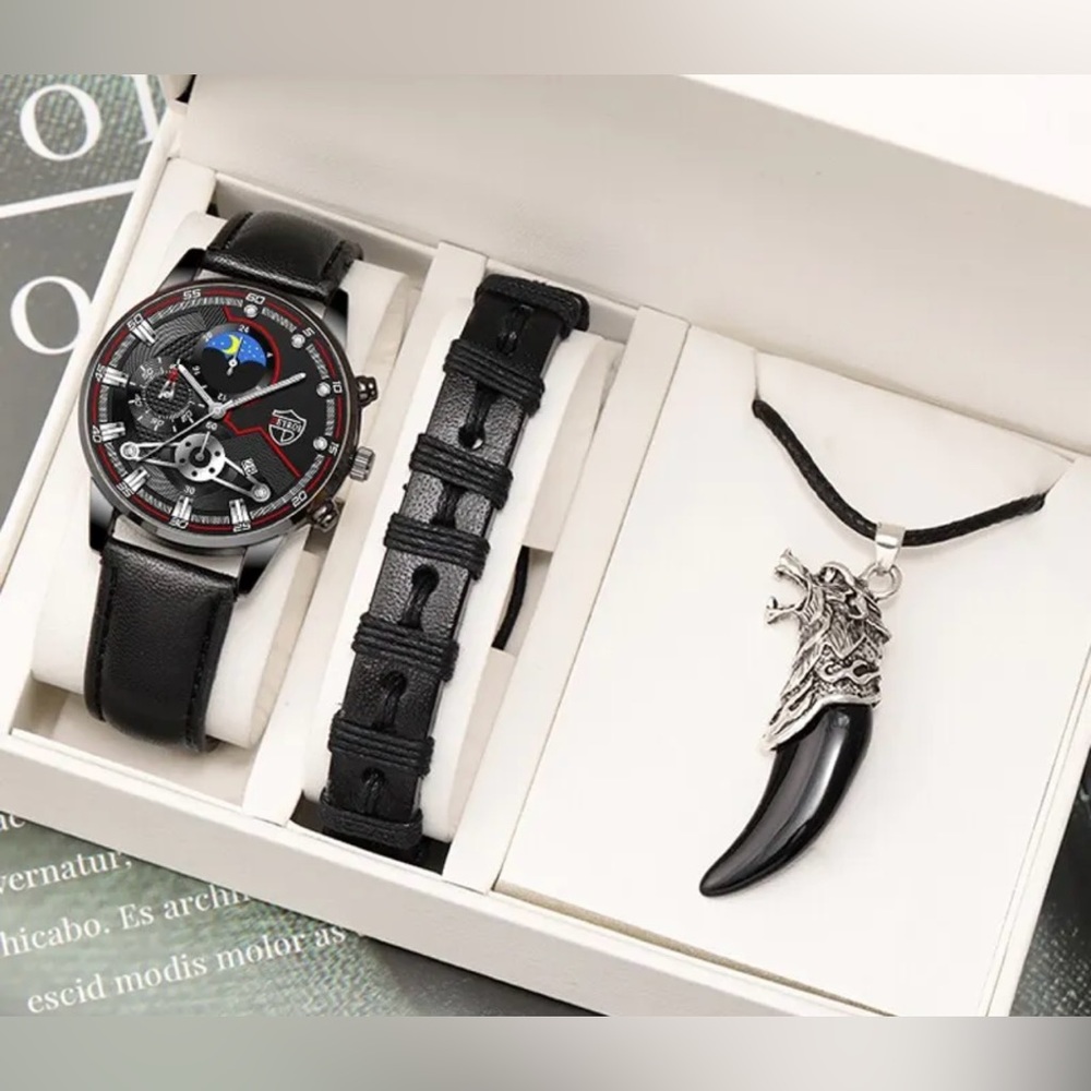 $7 BRACELET, NECKLACE AND WATCH SET. NEW. BLACK. $7 IF BUNDLED
